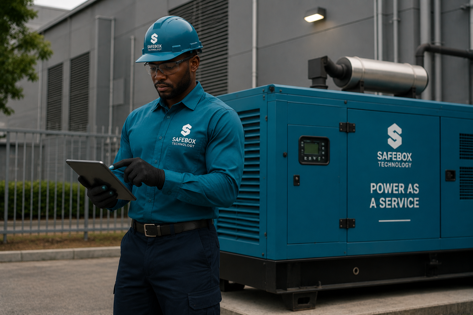 Safebox Technology technician monitoring managed power infrastructure for a business facility